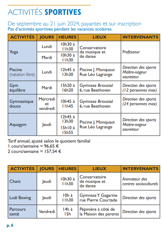 activités sportives seniors 2023