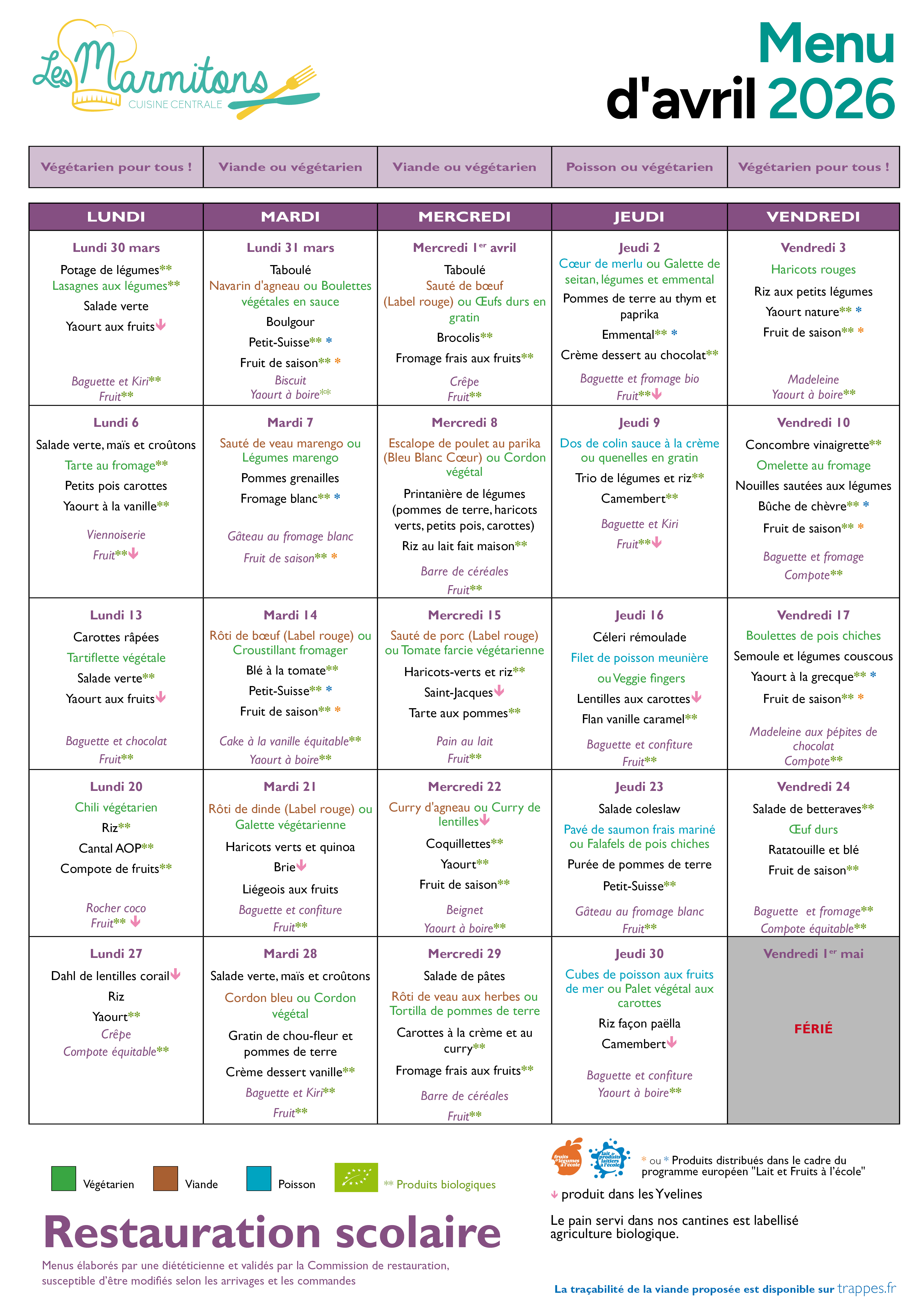 Menu avril 2026