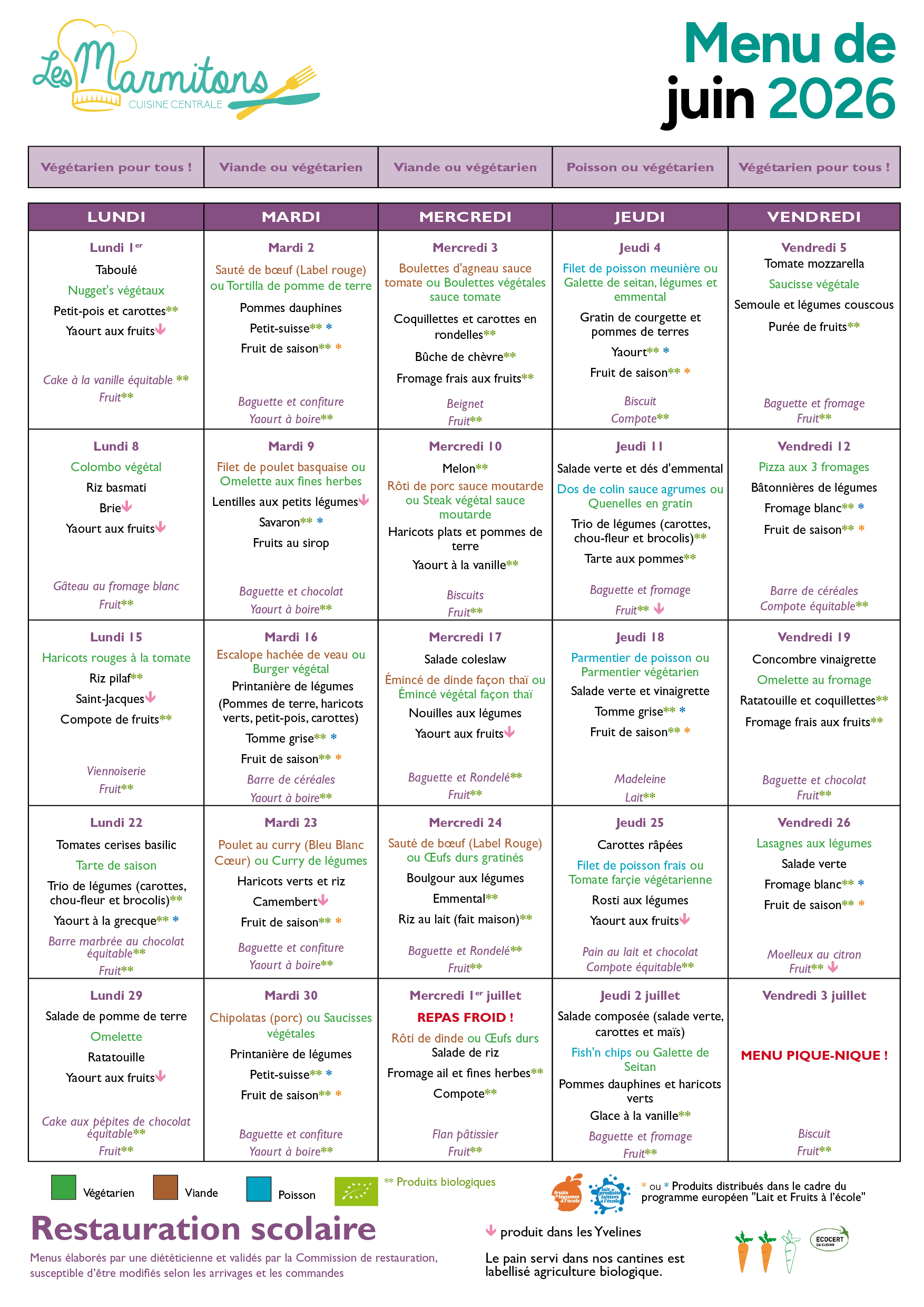 Menu juin 2026