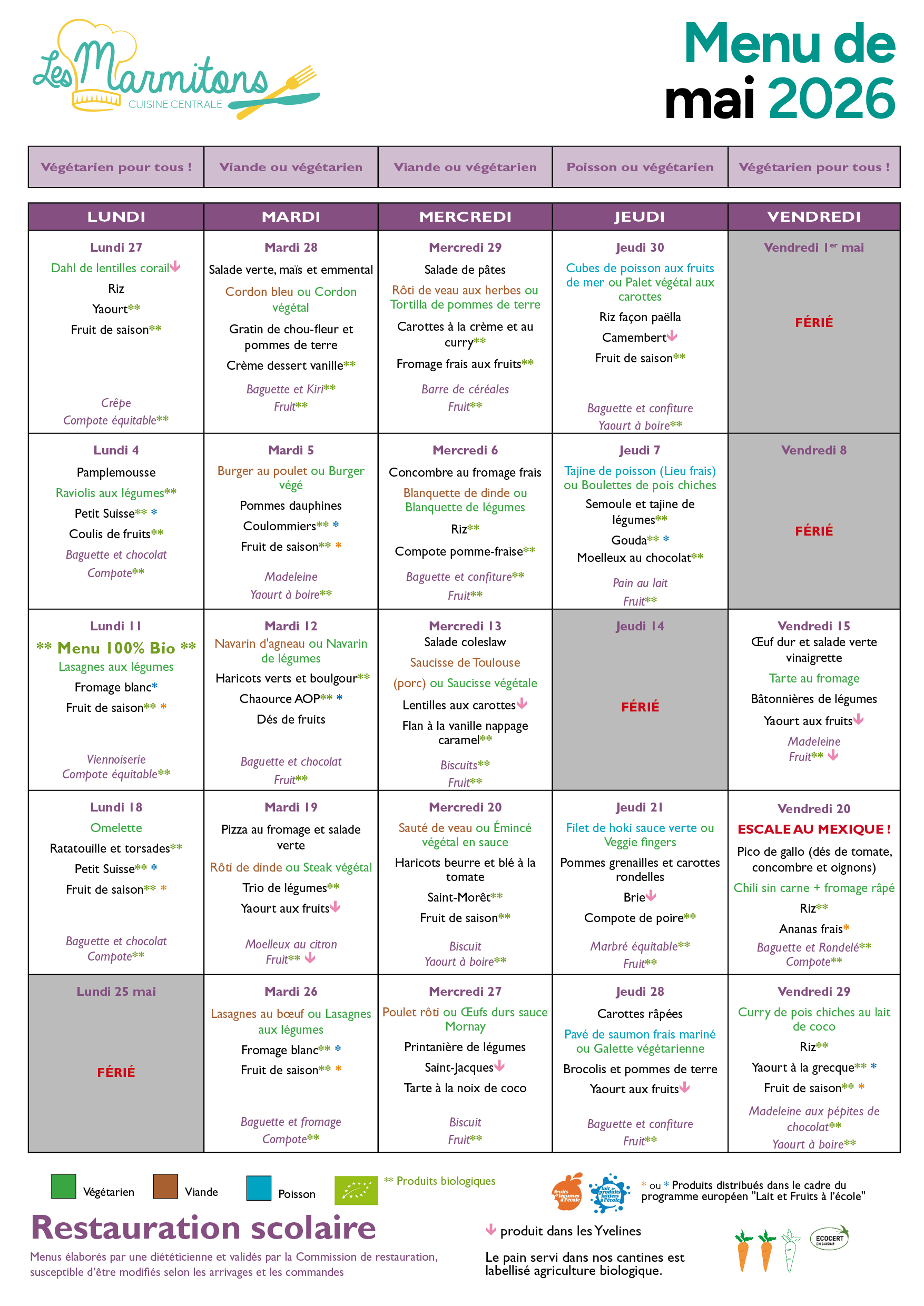 Menu mai 2026