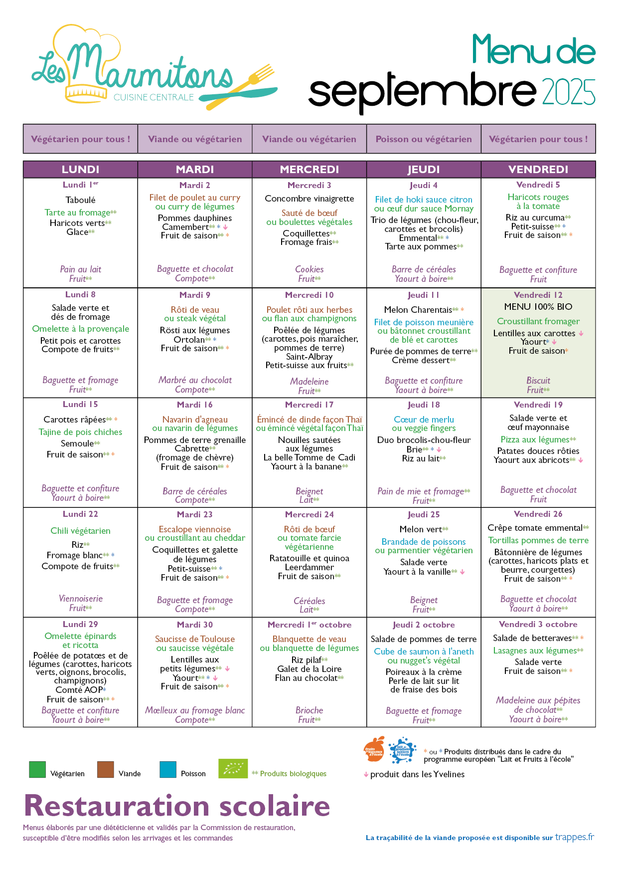 menus sept 2025