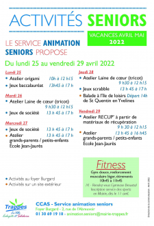 Activités seniors vacances printemps 2022